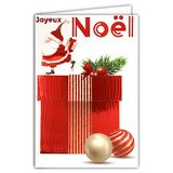 Afie 61-5639 Kaart Vrolijk Kerstman schaats, rood glanzend, glinsterend, grote geschenken, ballen aan het einde van het jaar, met witte envelop
