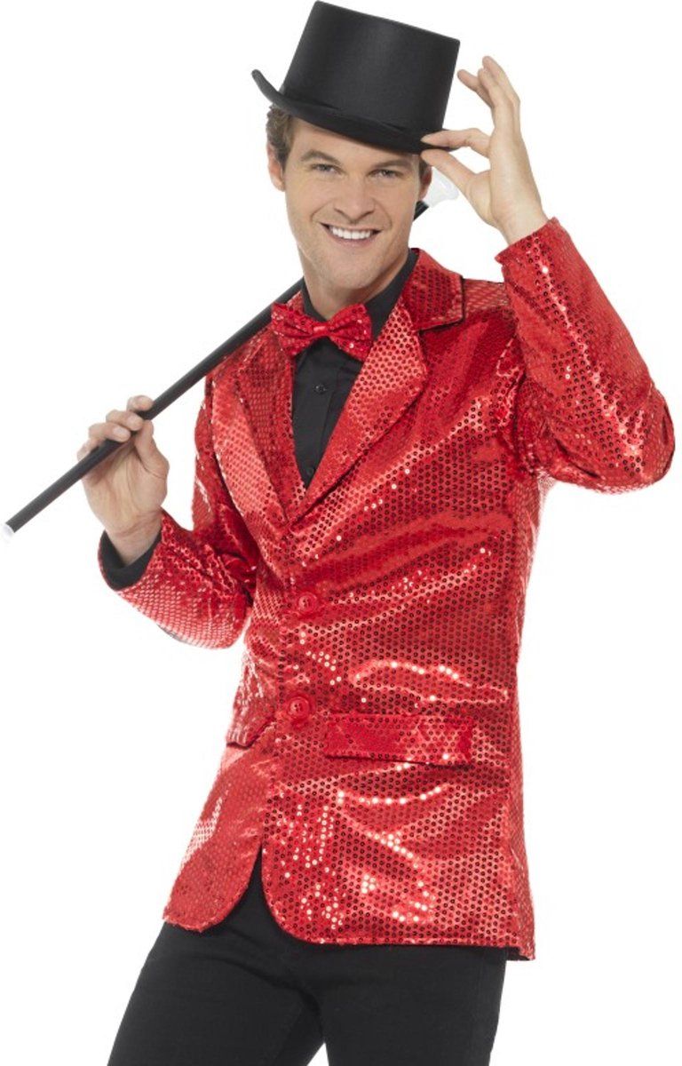 Smiffys Luxe Rood Discojasje met Lovertjes Heren - XL