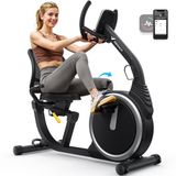 MERACH Semi-Ligfiets Revalidatiefiets - 8 Niveaus Magnetische Weerstand - LED-scherm - Verbonden APP - Hartfrequentie Sensor - Zwart
