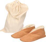 Bernardino Beige Spaanse kinder sloffen/pantoffels van echt leer/suede maat 24 met handige opbergzak - Voor kinderen