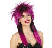 Fiestas Guirca Carnaval verkleed pruik - punk/rockster - paars - voor dames - foute party