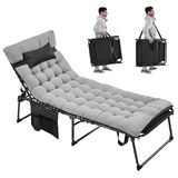 Yaheetech Inklapbare zonneligstoel met extra dikke matras & kussen & zijzak, 5-voudig verstelbare rugleuning, stabiele ligstoel, strandstoel tot 136 kg, 189,5 x 67 x 35 cm, zwart