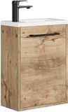 Badplaats Toiletmeubel Florence 40 x 22 cm – Kastanje eiken – Fonteinmeubel met Witte Wastafel