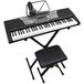 Axus AXP10 elektronisch keyboardpakket voor beginners, 61 toetsen, met statief, bankje, hoofdtelefoon, stroomadapter en muziekstandaard.