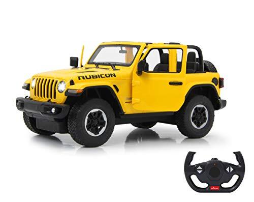 Jamara 405178 - Jeep Wrangler JL 1:14 2,4 GHz deur handmatig - officieel gelicentieerd, tot 1 uur rijtijd, ca. 11 Kmh, perfect nagemaakte details, gedetailleerd interieur, LED-licht, geel