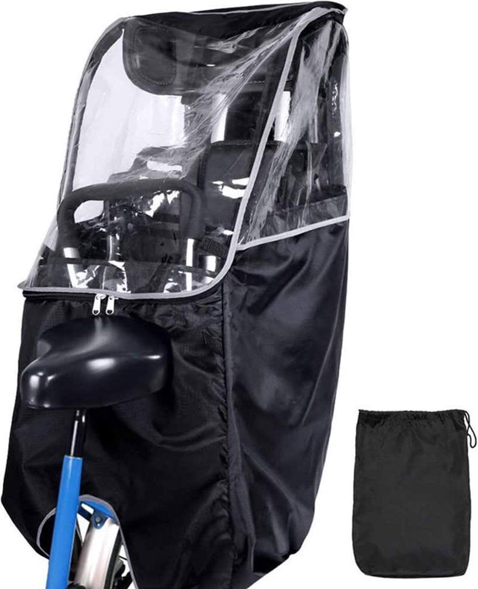 ACELEY Fietszitje voor kinderen, regenbescherming, poncho, regen en windbescherming, opvouwbaar, draagbaar, transparant, voor kinderen - zwart