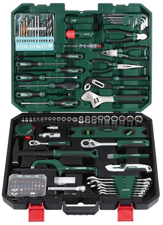 PARKSIDE® Gereedschapskoffer 122-delig - Complete gereedschapset in koffer - Groen/Zilver/Zwart