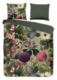 Descanso dekbedovertrek bloemen & bladeren - 2 persoons 200x200/220 cm - Groen - 100% Katoen satijn