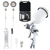 BenBow Verfpistool in koffer 1,4 + 1,8 mm, 2 sproeiers, PK60 HVLP professionele kwaliteit spuitfles met emmer 600 ml, zwaartekrachtpistool, oplosmiddelverf, basis en primer