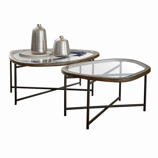 LOBERON Salontafel set van 2 Kembria donkerbruin/zwart
