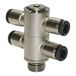 T-meervoudige RIEGLER T-meervoudige verdeler 4-voudig "click-clock" draaibaar, M5 a., voor buitenslang Ø 4 mm, werkdruk max. 16 bar, messing vernikkeld