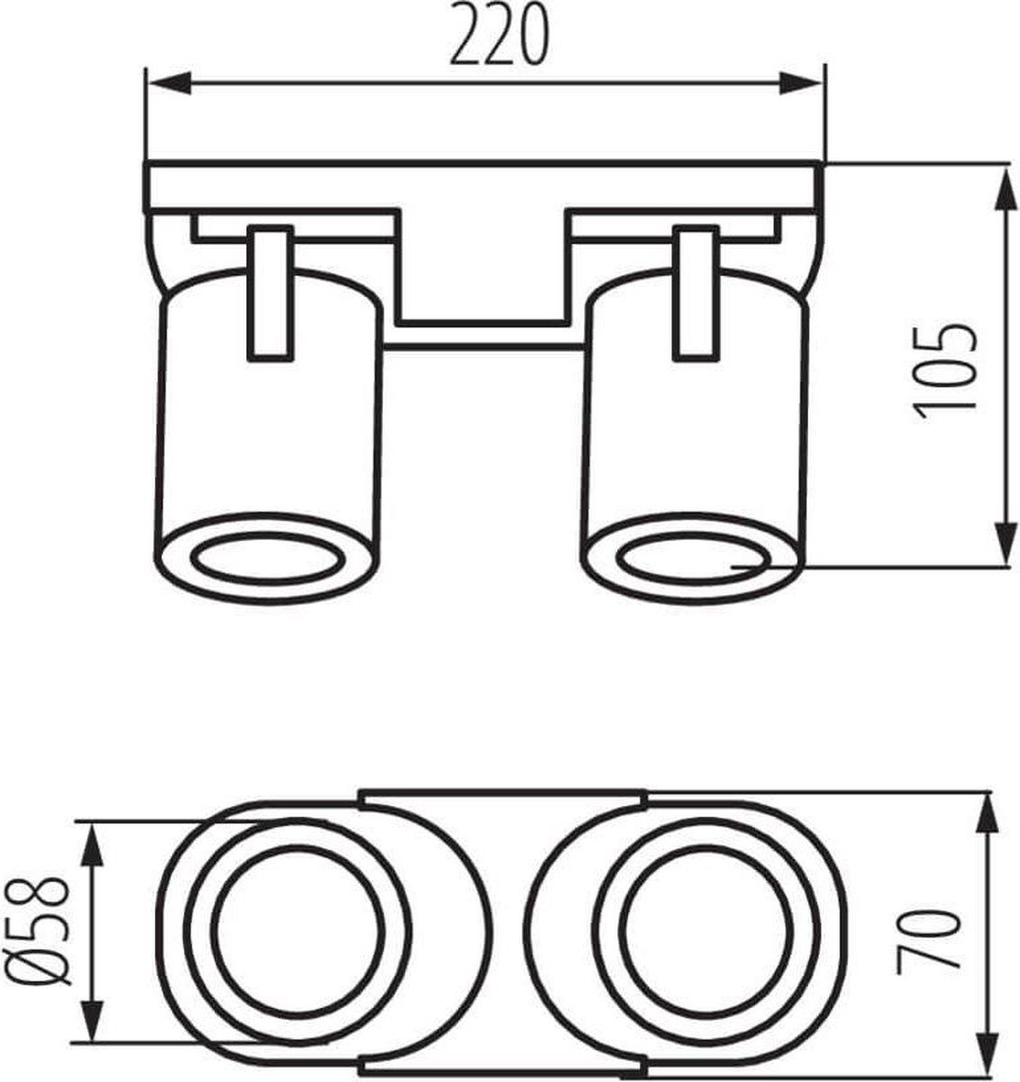 Kanlux Laurin EL-2L Zwart Plafondspot GU10 - Dubbel - Aluminium