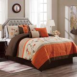 Chezmoi Collection Serene 7-delige luxe herfst bloemen borduurwerk beddengoed dekbed set, California King, oranje/bruin/taupe