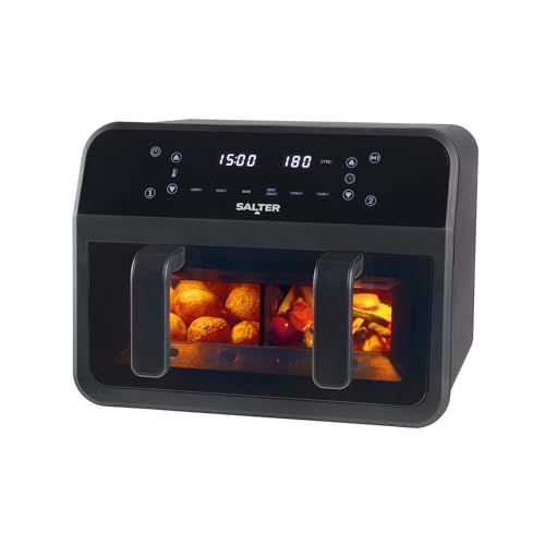 Salter EK5872VDE Dual View Air Fryer – 7 L Non-Stick Cooking Tray With Removable Divider, Large Family Size Capacity, Viewing Window, Digital LED Touch Display, 6 Functions, 2300 W