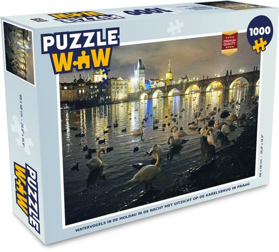 MuchoWow Puzzel Watervogels in de Moldau in de nacht met uitzicht op de Karelsbrug in Praag - Legpuzzel - Puzzel 1000 stukjes volwassenen - Sinterklaas cadeautjes - Sinterklaas voor grote kinderen