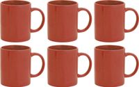 Bellatio Design Tasses à café - 6x - céramique - brillant - avec anse - rouge - 370 ml