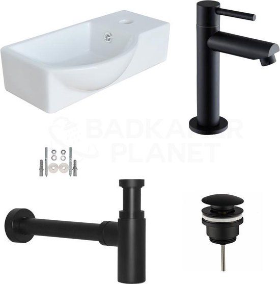 Sani Royal Bari - Fonteinset - Keramiek - Mat Zwart - 40 cm - Met Kraan