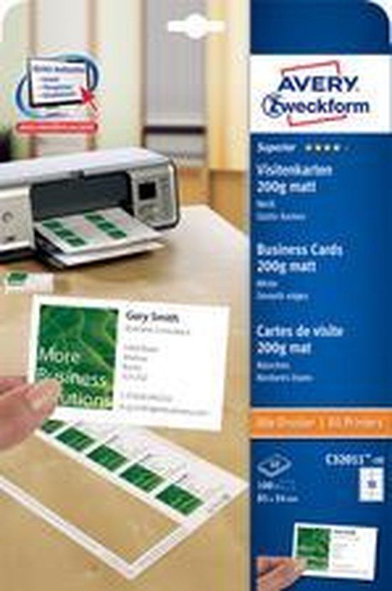 AVERY Zweckform Quick & Clean Visitekaartjes, wit, 200 g/m²