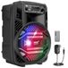 Draagbaar Bluetooth PA-luidsprekersysteem - 300 W oplaadbare outdoor bluetooth-luidspreker draagbaar PA-systeem met 20,3 cm subwoofer 2,5 cm tweeter, microfoon in, feestverlichting, MP3/USB, radio