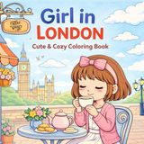 Girl in London: Cute and Comfy Coloring Book for Kids and Adults
