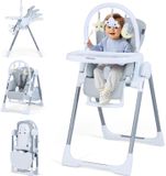 COSTWAY Hoogstoel voor baby's, kinderstoel met speelboog, wielen, ligfunctie en verstelbare rugleuning, babystoel, kinderstoel geschikt voor kinderen vanaf 6 maanden, lichtgrijs