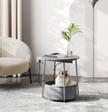 Songmics Kleine ronde salontafel, bijzettafel met stoffen mand, opbergruimte, voor woonkamer, slaapkamer, nachtkastje, moderne stijl, Grijs met leigrijs