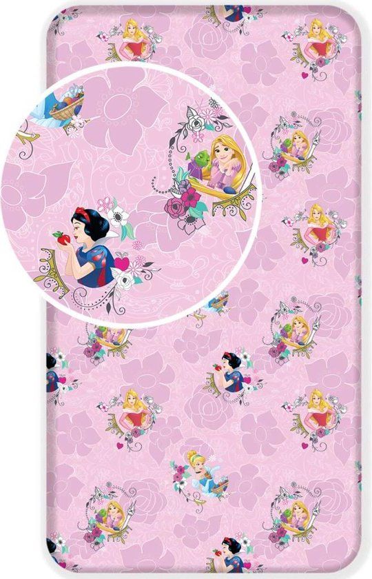 4KidsOnly Disney Princess Pink - Hoeslaken - Eenpersoons - 90 x 200 cm - Multi