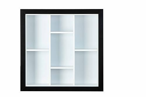 Inter Link - Vitrinekast - Wandvitrinekast - Presentatiekast - Collector vitrinekast - Glasvrije vitrinekast - Wandplank - 7 vakken - Collector - Septem - MDF zwart/wit - 66,5 x 13,7 x 66,5 cm