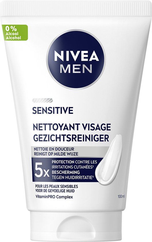 NIVEA MEN Sensitive Reinigingsgel Gezicht - Gezichtsreiniger - Alcoholvrij - Face Wash Voor de Gevoelige Huid - Gezicht Wassen - 100 ml