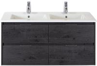 BES LED Porto Badmeubelset 120 cm - 4 Laden Black Oak - Keramische Wastafel Wit Slim