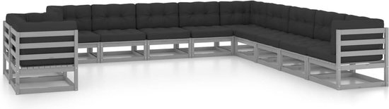 The Living Store Loungeset - Grenenhout - Grijs - Hoekbank (70x70x67cm) - Middenbank (70x70x67cm)