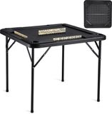 Vevor Table de Mahjong, Table de jeu pliable pour 4 joueurs avec 4 porte-gobelets et 4 compartiments à jetons, Table de jeu de dominos portable avec 1 jeu de dominos pour Mahjong et puzzles Poke