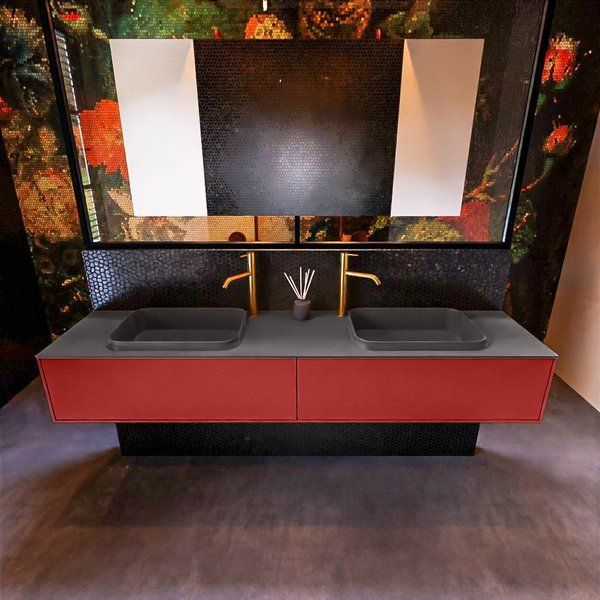 Mondiaz ERIN 200cm badmeubelset onderkast Fire met 2 lades Wastafel RIDGE dubbel Dark grey ERIN11870