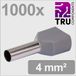 TRU COMPONENTS TC-13377244 Dubbele adereindhulzen 4 mm² Deels geïsoleerd Grijs 1000 stuk(s)