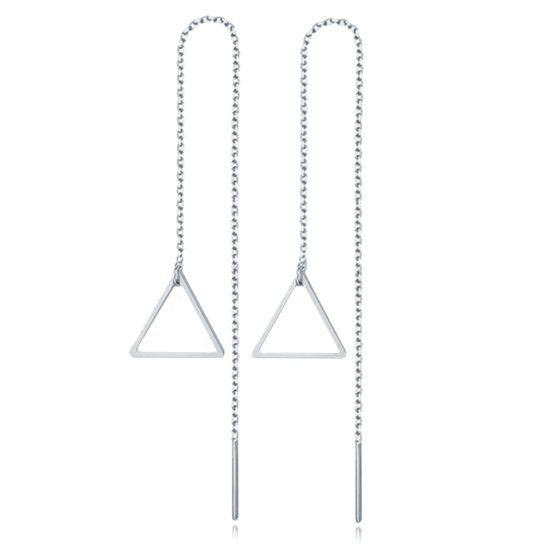 Cilla Jewels Lookinggoodtoday Zilverkleurige Triangle Oorbellen Dames Ketting van Edelstaal