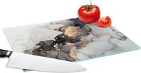 KitchenYeah Glazen Snijplank - 28x20 cm - Goud - Marmer Look - Anti-slip - Antibacterieel