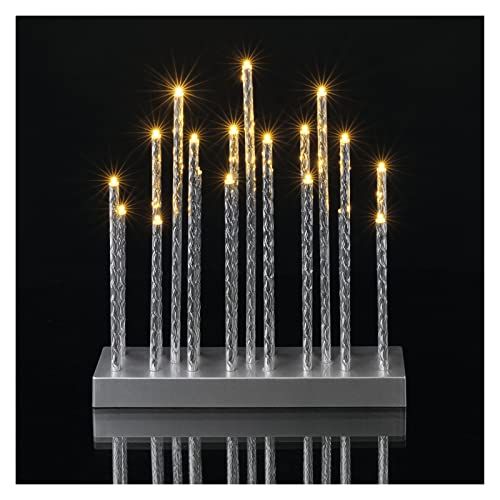 Emos LED-kandelaar met 19 kaarsen, zilver met glanseffect, werkt op batterijen, 28,5 x 25 cm