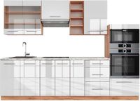 Vicco Fame-Line Complete keukeneenheid – 280 cm, WB Marmer Wit hoogglans/goud power eiken