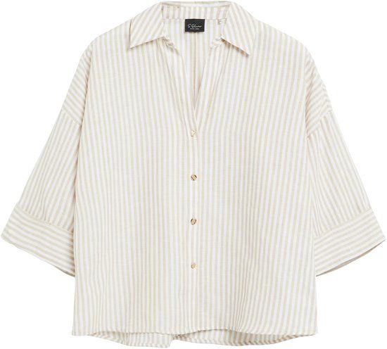 s.Oliver BLACK LABEL s.Oliver Blouse Driekwart Mouw Linnen Gestreept Lichtbeige Regular Fit Vrouwen