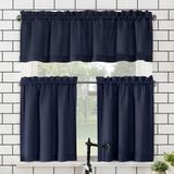 No. 918 Martine Microvezel semi-transparante staaf zak keuken gordijn volant en lagen set, 137 x 114 cm, marineblauw