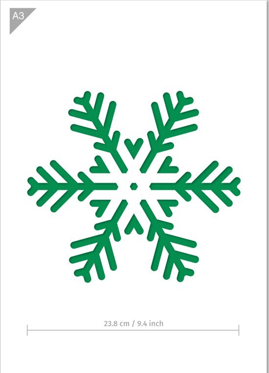 QBIX Sneeuwvlok sjabloon - Kunststof A3 stencil - Geschikt voor kerstdecoratie, als raamsjabloon, decoratie van meubels & interieur, stenceling van kaarten, taarten, en veel meer..