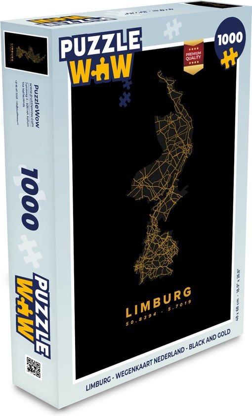 MuchoWow Puzzel Limburg - Wegenkaart Nederland - Black and gold - Legpuzzel - Puzzel 1000 stukjes volwassenen