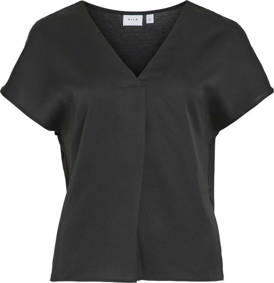 Vila Viellette V-neck Satin Top - Black - Women's Size 36