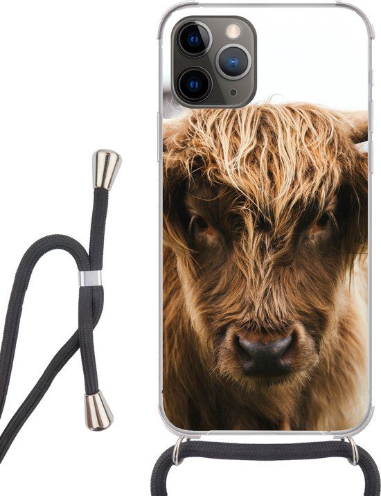 SleevesAndCases Hoesje met koord voor iPhone 12 Pro - Schotse Hooglander - Siliconen Backcover