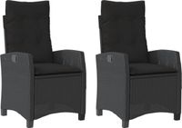 vidaXL Tuinstoelen 2 st verstelbaar met kussens poly rattan zwart
