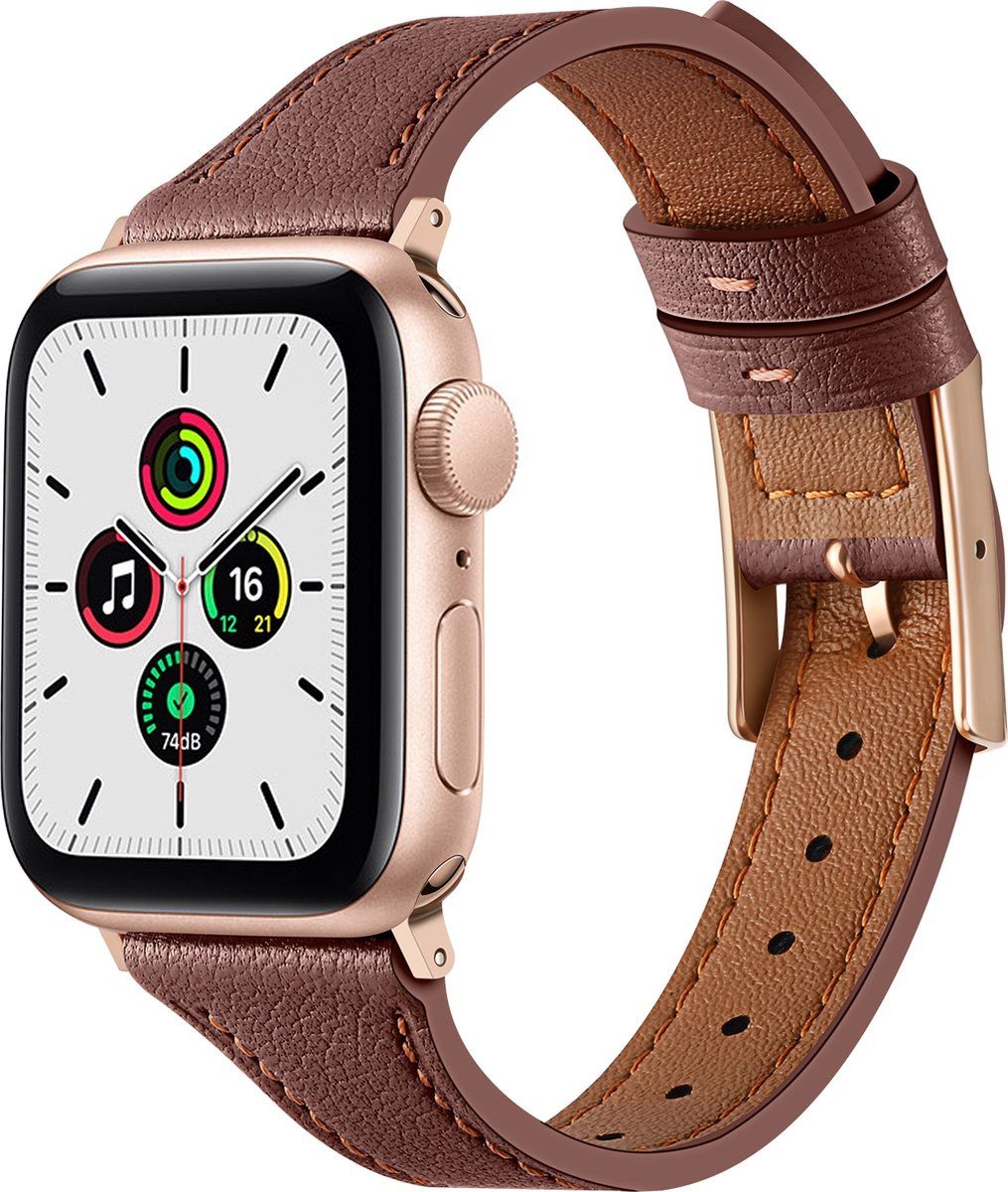 By Qubix Qubix Leren bandje voor Apple Watch 42/44/45/Ultra/49mm - Bruin