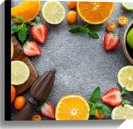 Merkloos / Sans marque Canvas Schilderij - Cirkel van Verschillende Fruitsoorten - 40x40 cm - Wanddecoratie