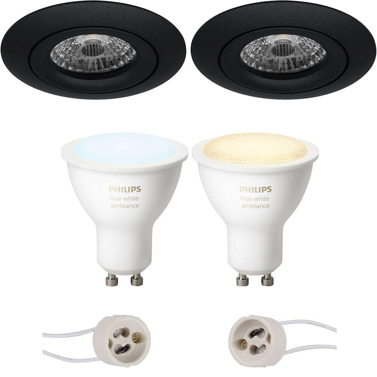 BES LED Pragmi Uranio Pro - Inbouw Rond - Mat Zwart - Kantelbaar - Ø82mm - Philips Hue - LED Spot Set GU10 - White Ambiance - Bluetooth