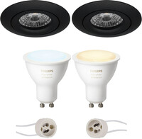 BES LED Pragmi Uranio Pro - Inbouw Rond - Mat Zwart - Kantelbaar - Ø82mm - Philips Hue - LED Spot Set GU10 - White Ambiance - Bluetooth