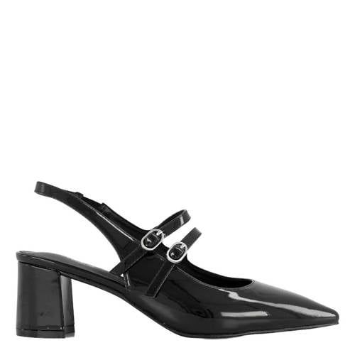 Graceland Zwarte Lakleren Slingback Pumps met Blokhak